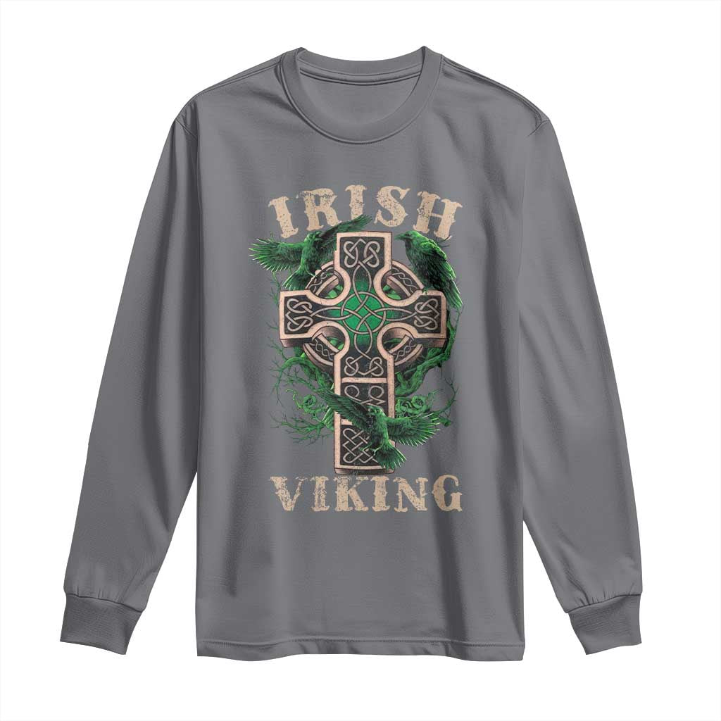Irish Viking Long Sleeve Shirt Celtic Cross Odin's Raven