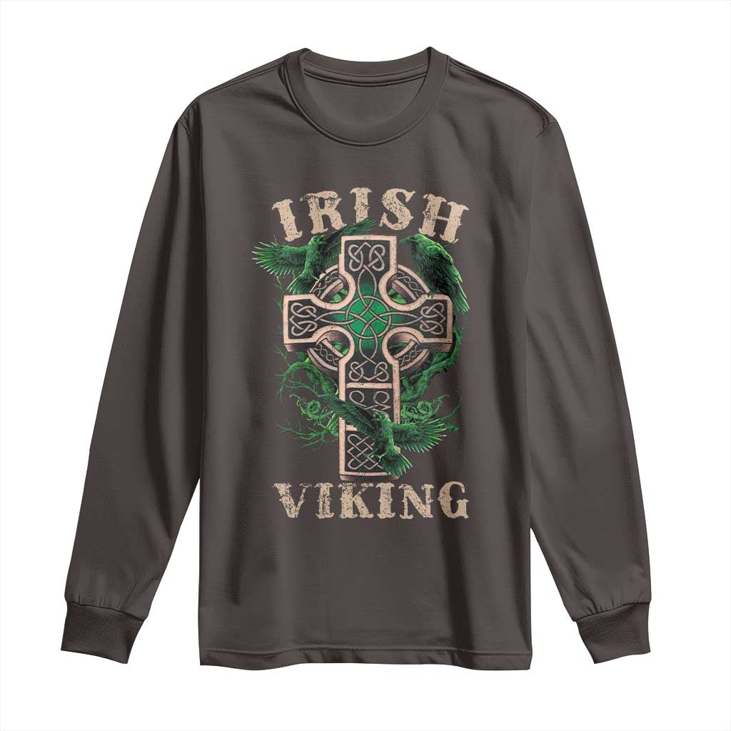 Irish Viking Long Sleeve Shirt Celtic Cross Odin's Raven