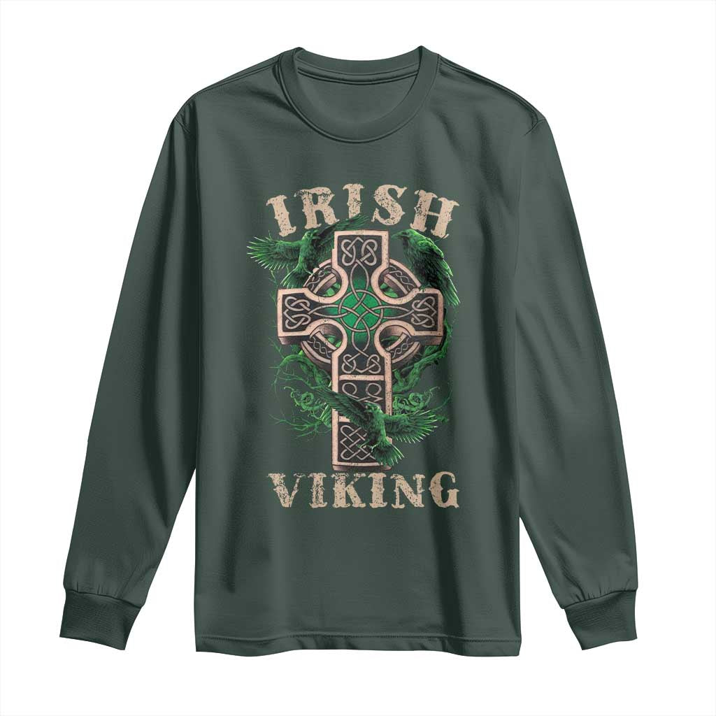 Irish Viking Long Sleeve Shirt Celtic Cross Odin's Raven