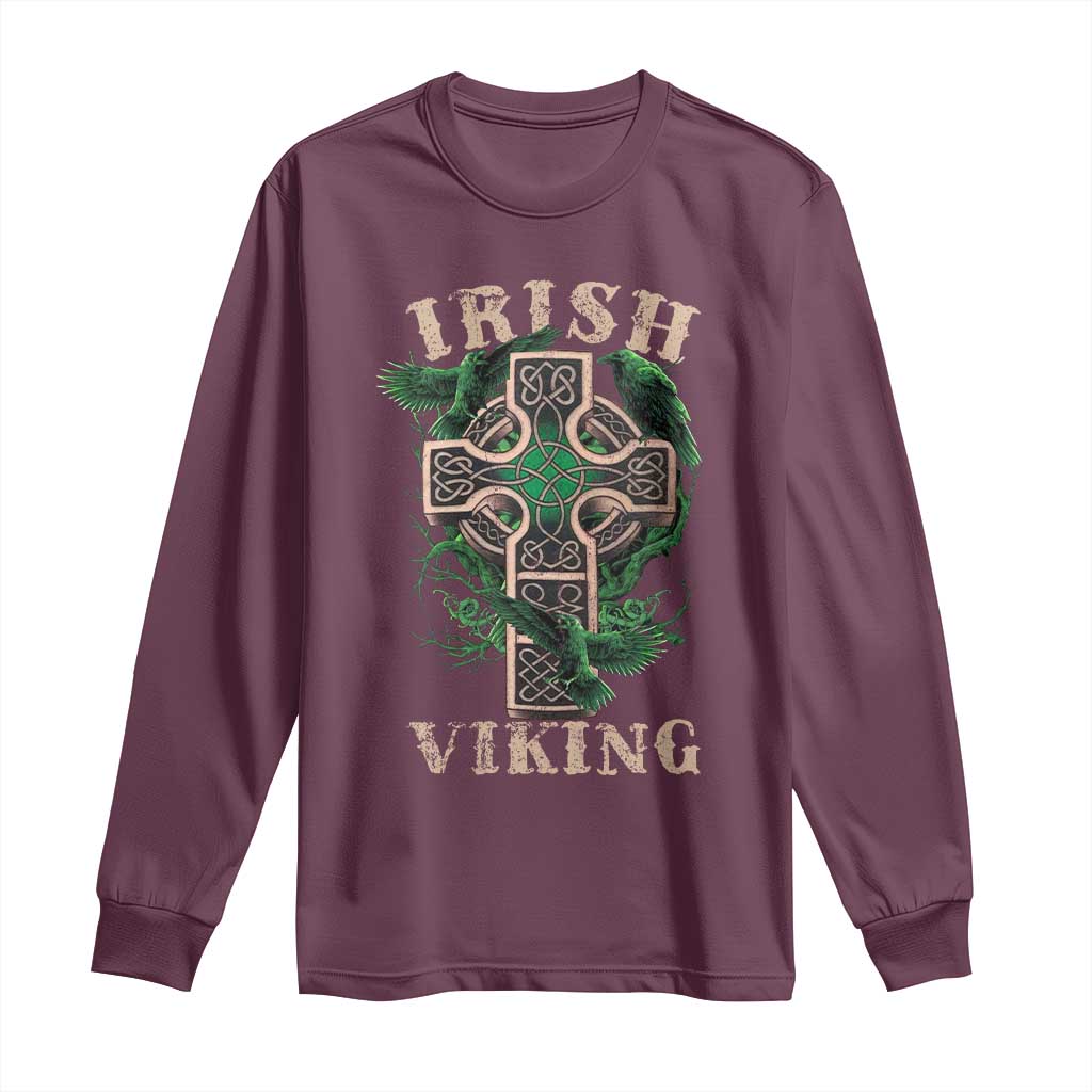 Irish Viking Long Sleeve Shirt Celtic Cross Odin's Raven