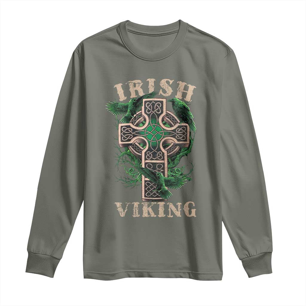 Irish Viking Long Sleeve Shirt Celtic Cross Odin's Raven
