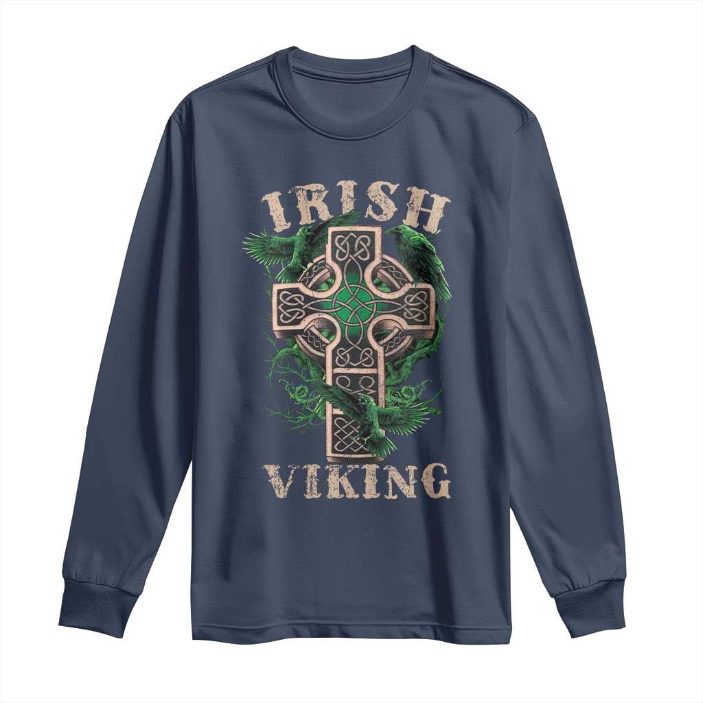 Irish Viking Long Sleeve Shirt Celtic Cross Odin's Raven