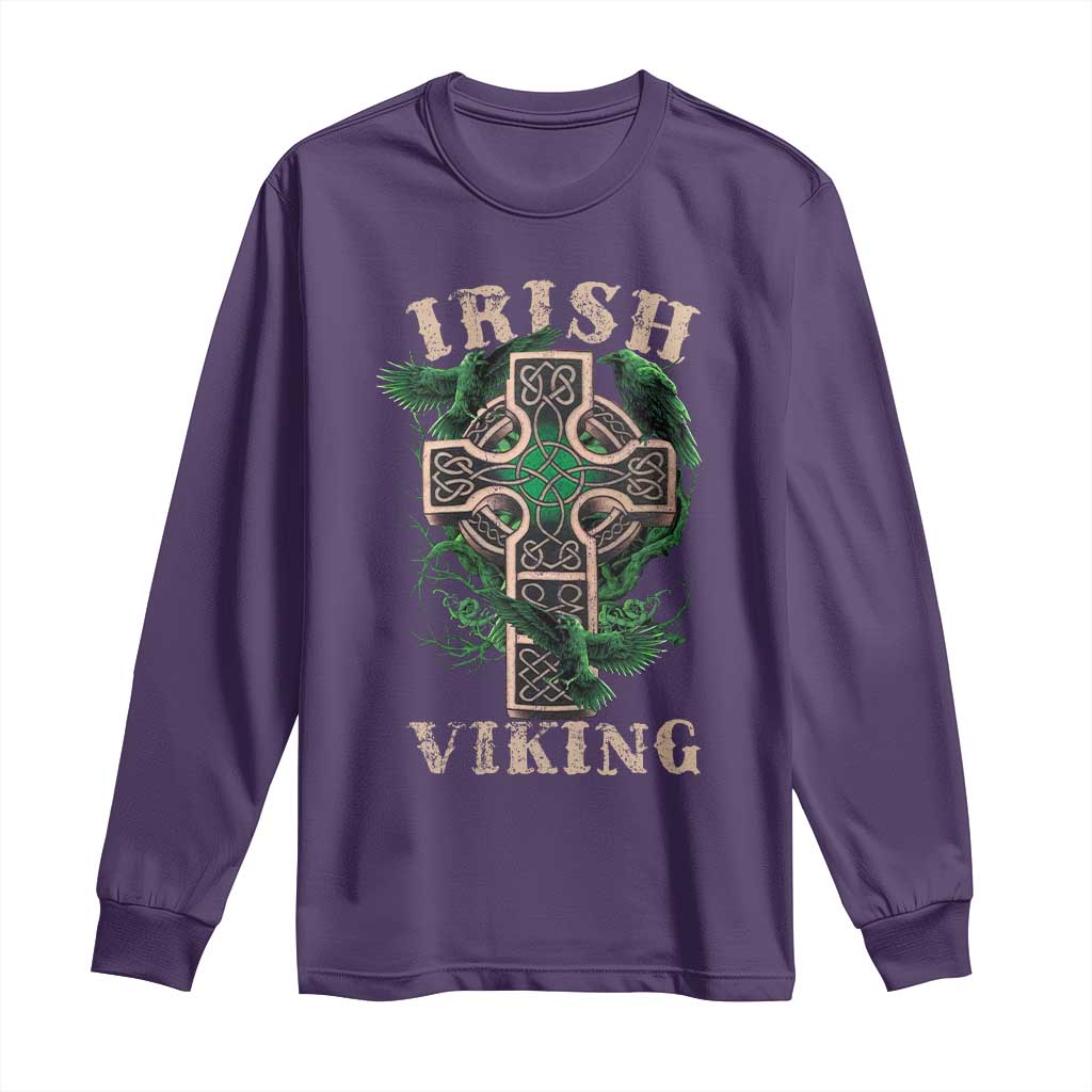 Irish Viking Long Sleeve Shirt Celtic Cross Odin's Raven
