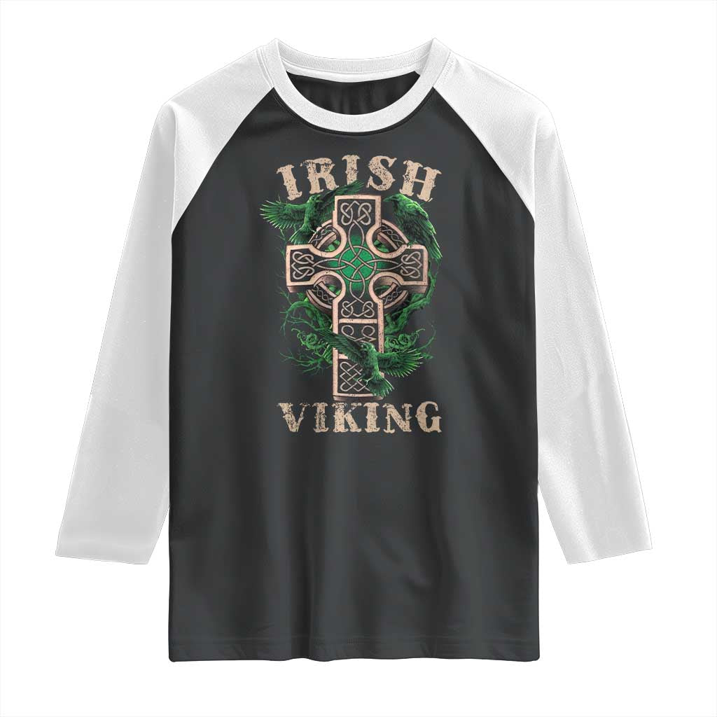 Irish Viking Raglan Shirt Celtic Cross Odin's Raven