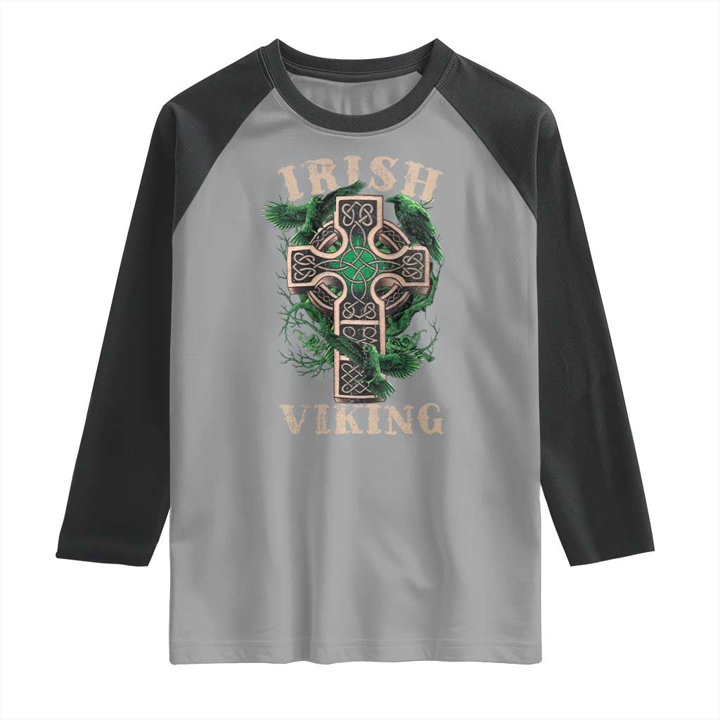 Irish Viking Raglan Shirt Celtic Cross Odin's Raven