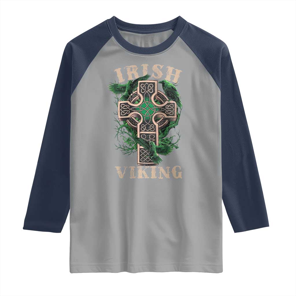 Irish Viking Raglan Shirt Celtic Cross Odin's Raven
