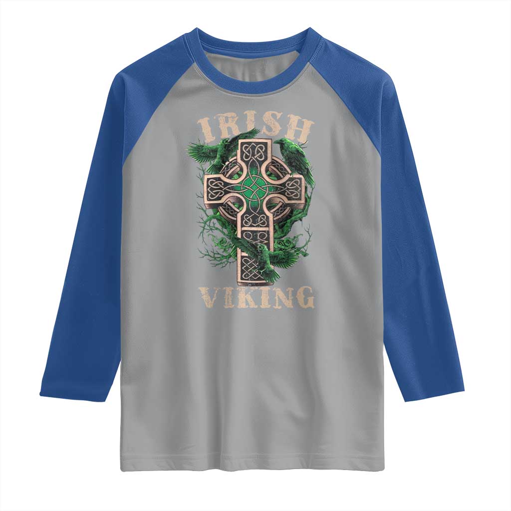 Irish Viking Raglan Shirt Celtic Cross Odin's Raven