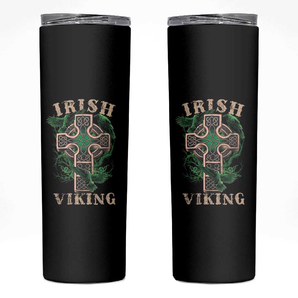 Irish Viking Skinny Tumbler Celtic Cross Odin's Raven
