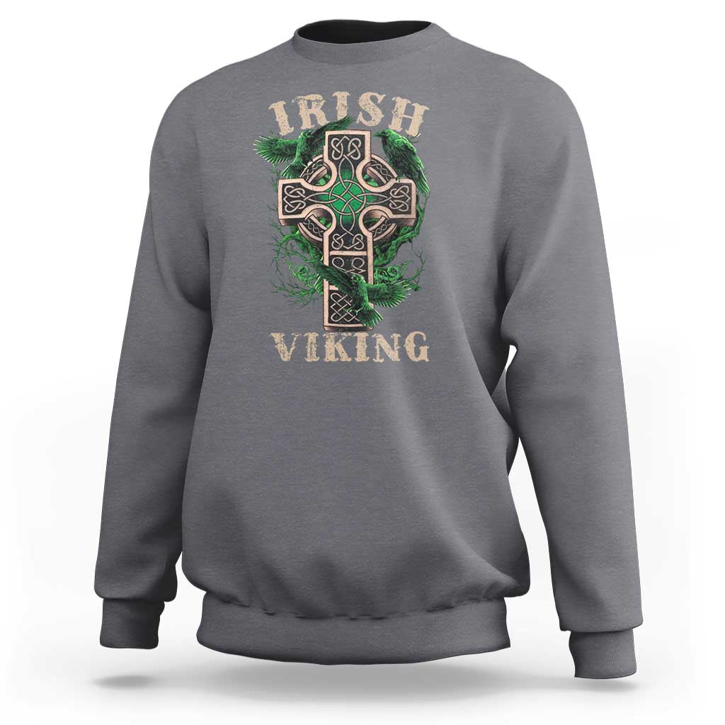 Irish Viking Sweatshirt Celtic Cross Odin's Raven