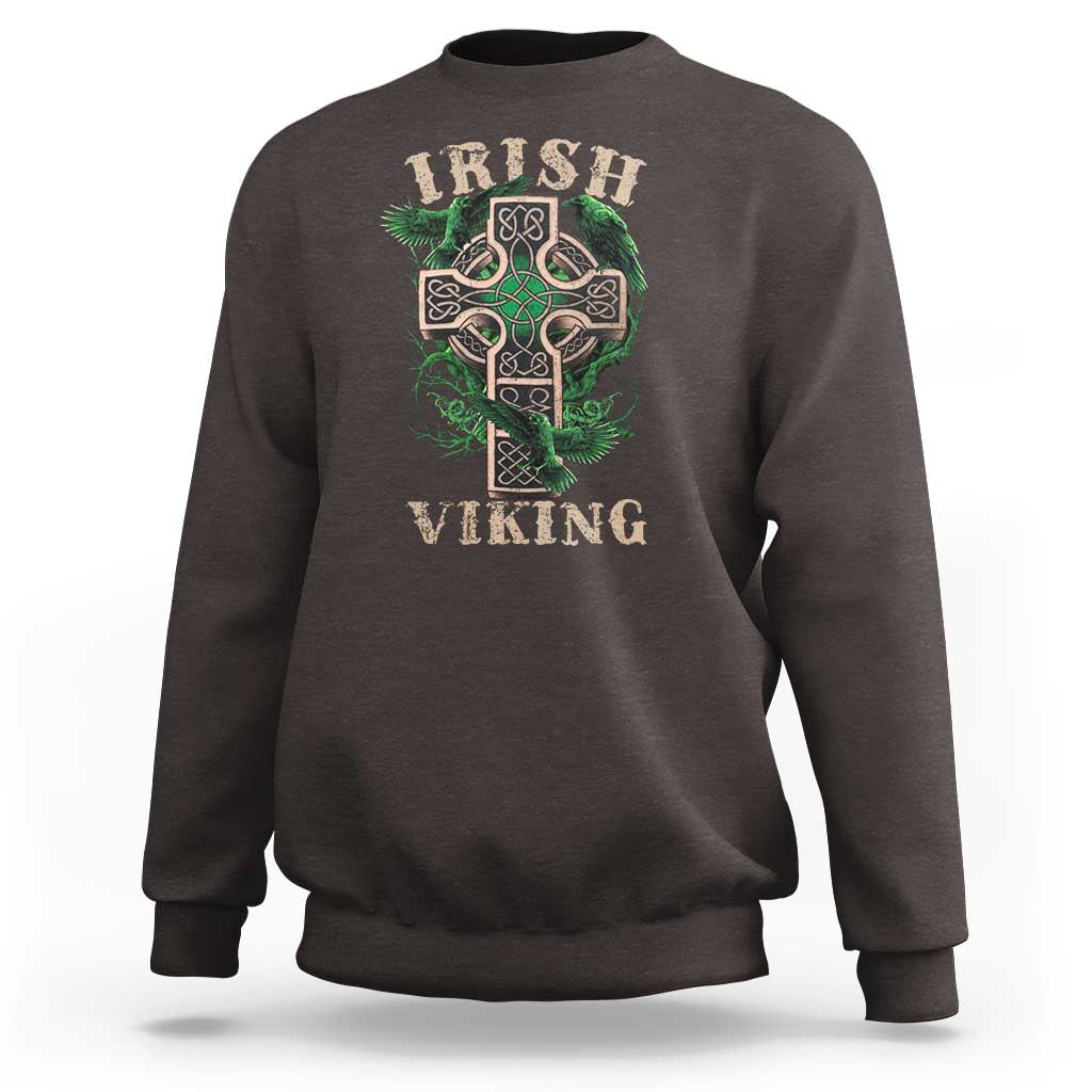 Irish Viking Sweatshirt Celtic Cross Odin's Raven