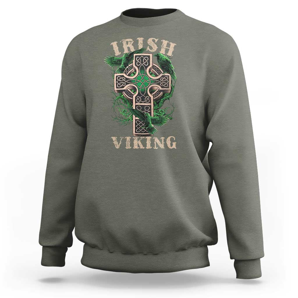 Irish Viking Sweatshirt Celtic Cross Odin's Raven