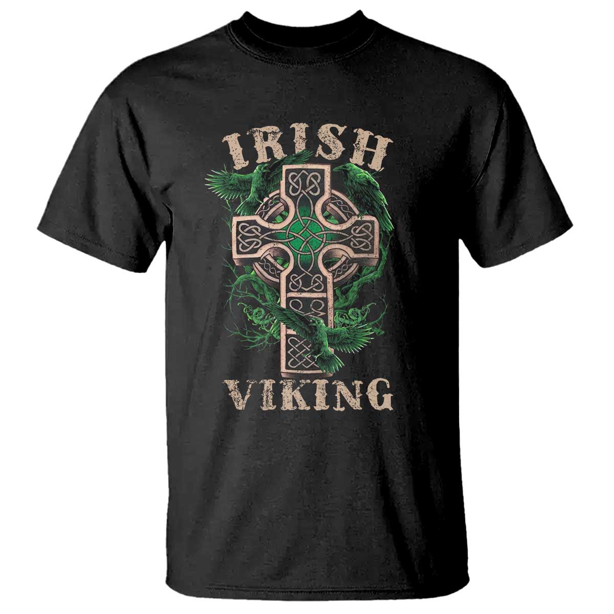 Irish Viking T Shirt Celtic Cross Odin's Raven