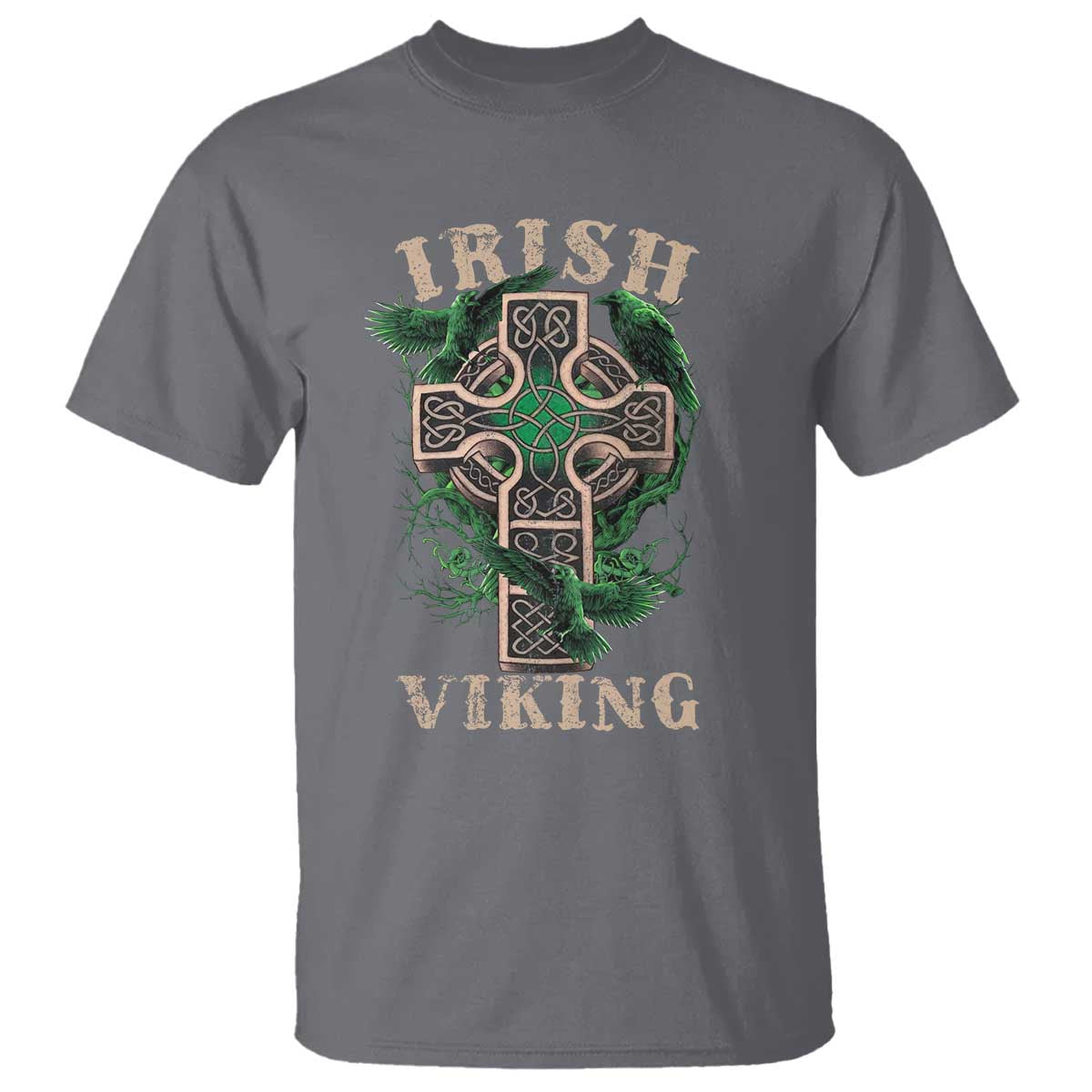 Irish Viking T Shirt Celtic Cross Odin's Raven