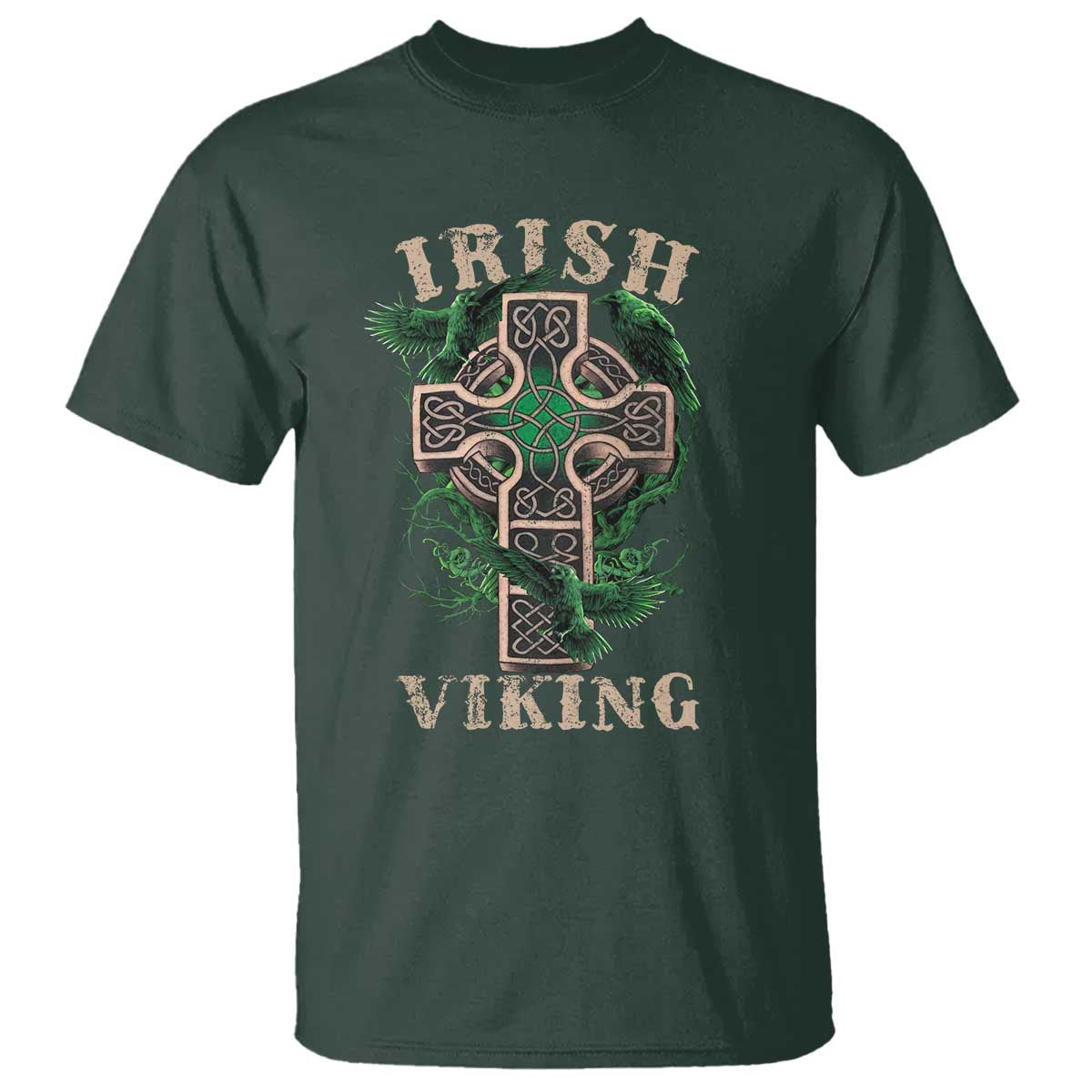 Irish Viking T Shirt Celtic Cross Odin's Raven