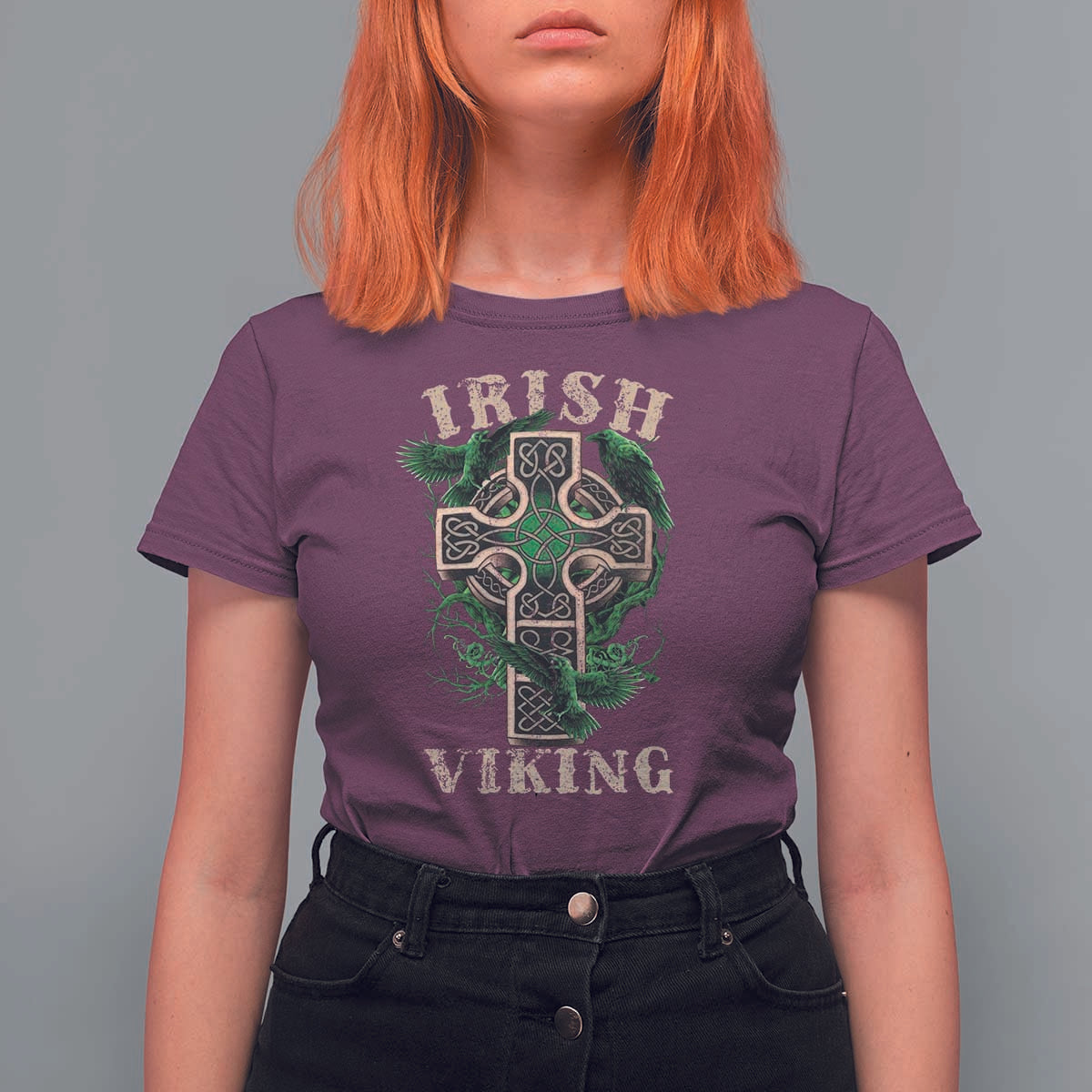 Irish Viking T Shirt For Women Celtic Cross Odin's Raven