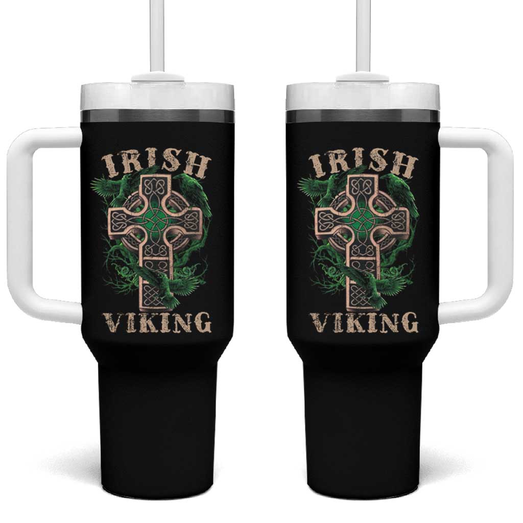 Irish Viking Tumbler With Handle Celtic Cross Odin's Raven