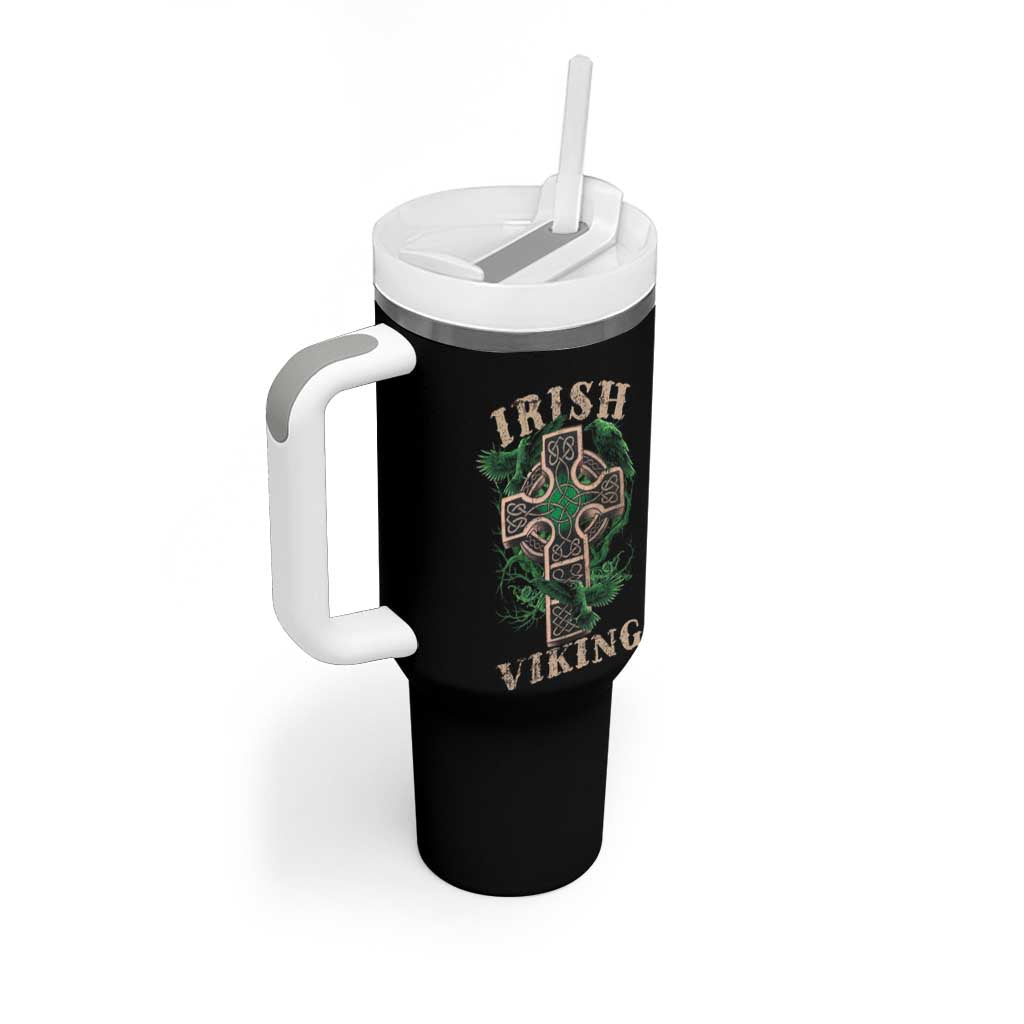 Irish Viking Tumbler With Handle Celtic Cross Odin's Raven