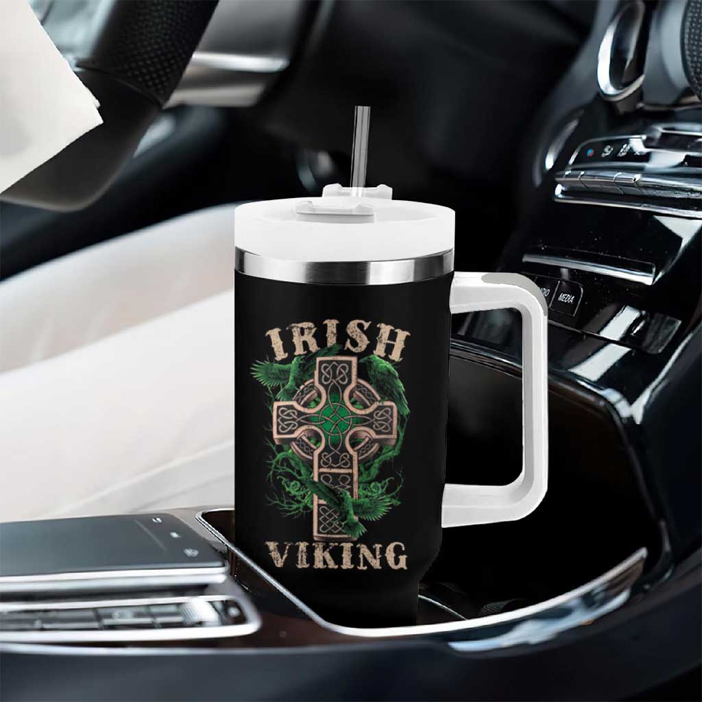 Irish Viking Tumbler With Handle Celtic Cross Odin's Raven