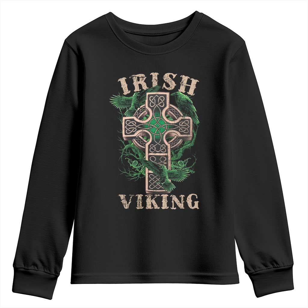 Irish Viking Youth Sweatshirt Celtic Cross Odin's Raven