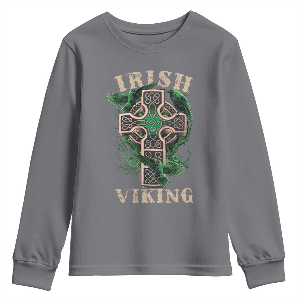 Irish Viking Youth Sweatshirt Celtic Cross Odin's Raven