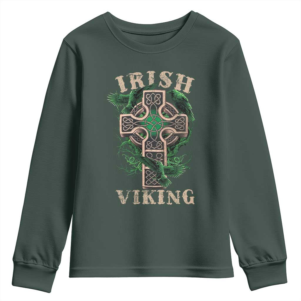 Irish Viking Youth Sweatshirt Celtic Cross Odin's Raven