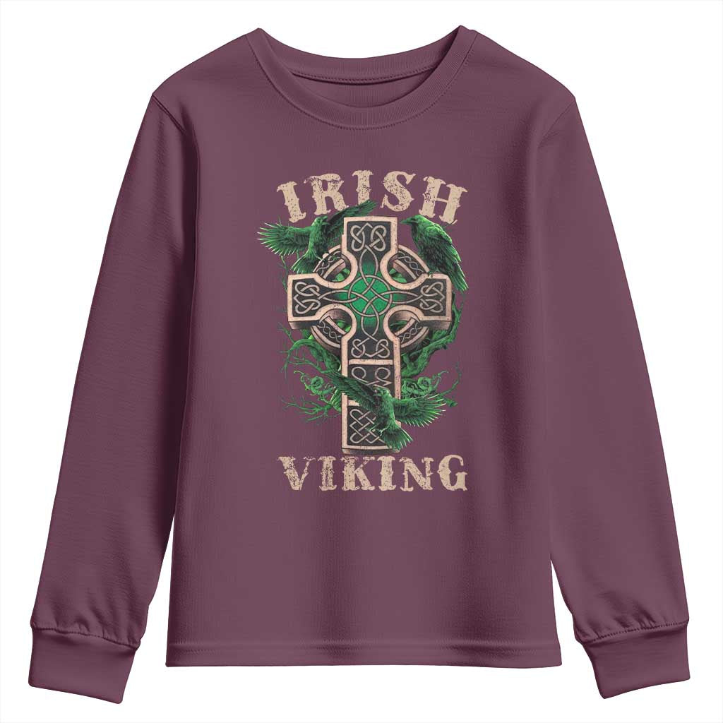 Irish Viking Youth Sweatshirt Celtic Cross Odin's Raven