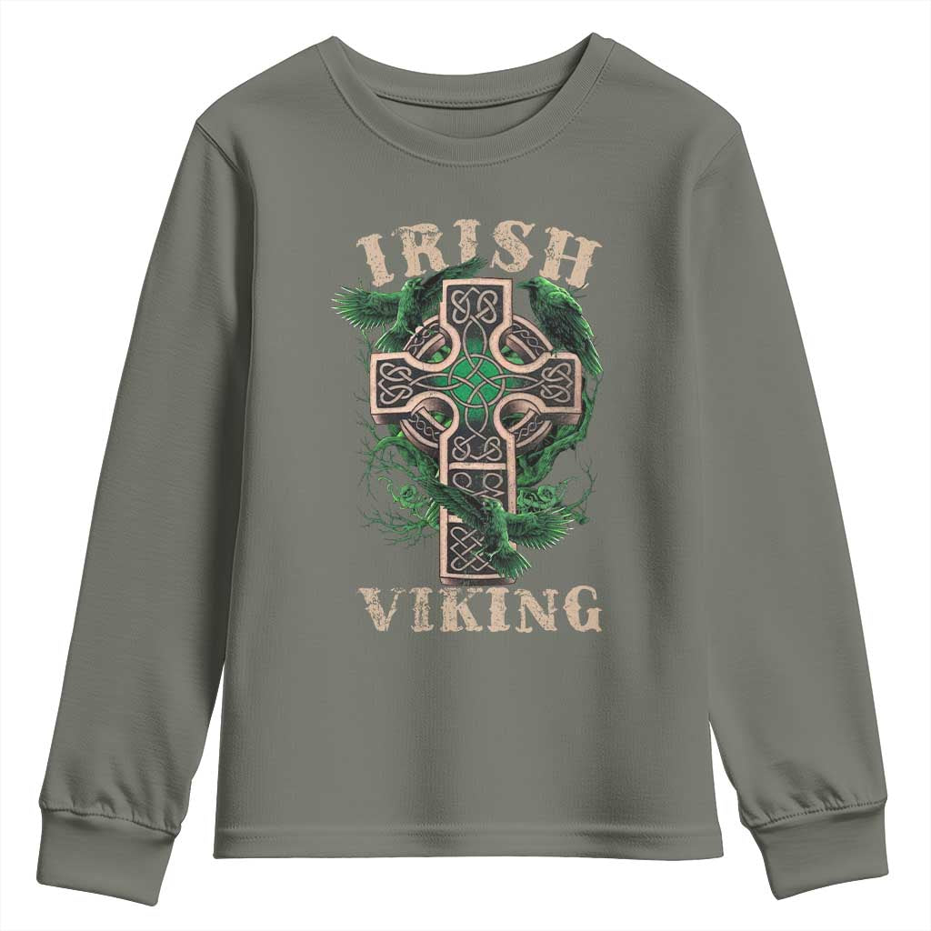 Irish Viking Youth Sweatshirt Celtic Cross Odin's Raven
