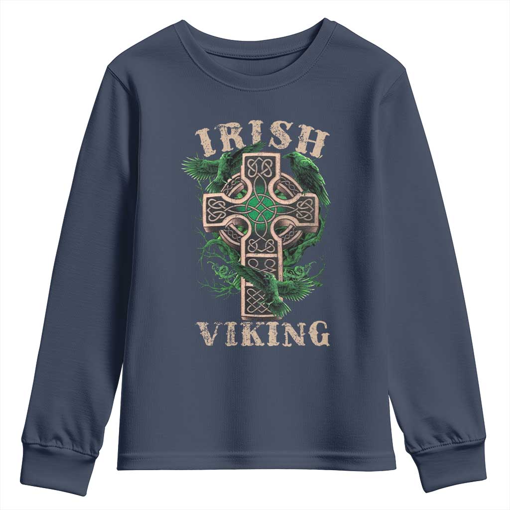 Irish Viking Youth Sweatshirt Celtic Cross Odin's Raven