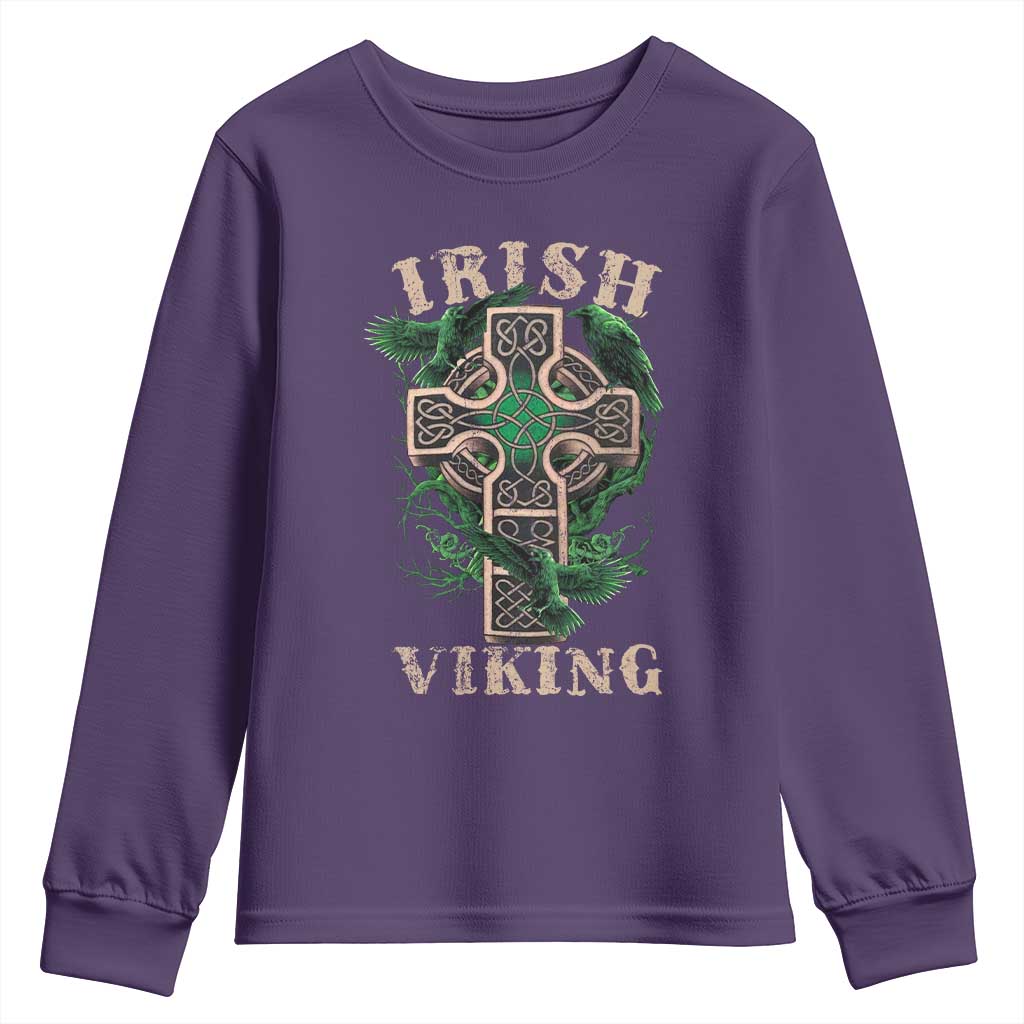 Irish Viking Youth Sweatshirt Celtic Cross Odin's Raven
