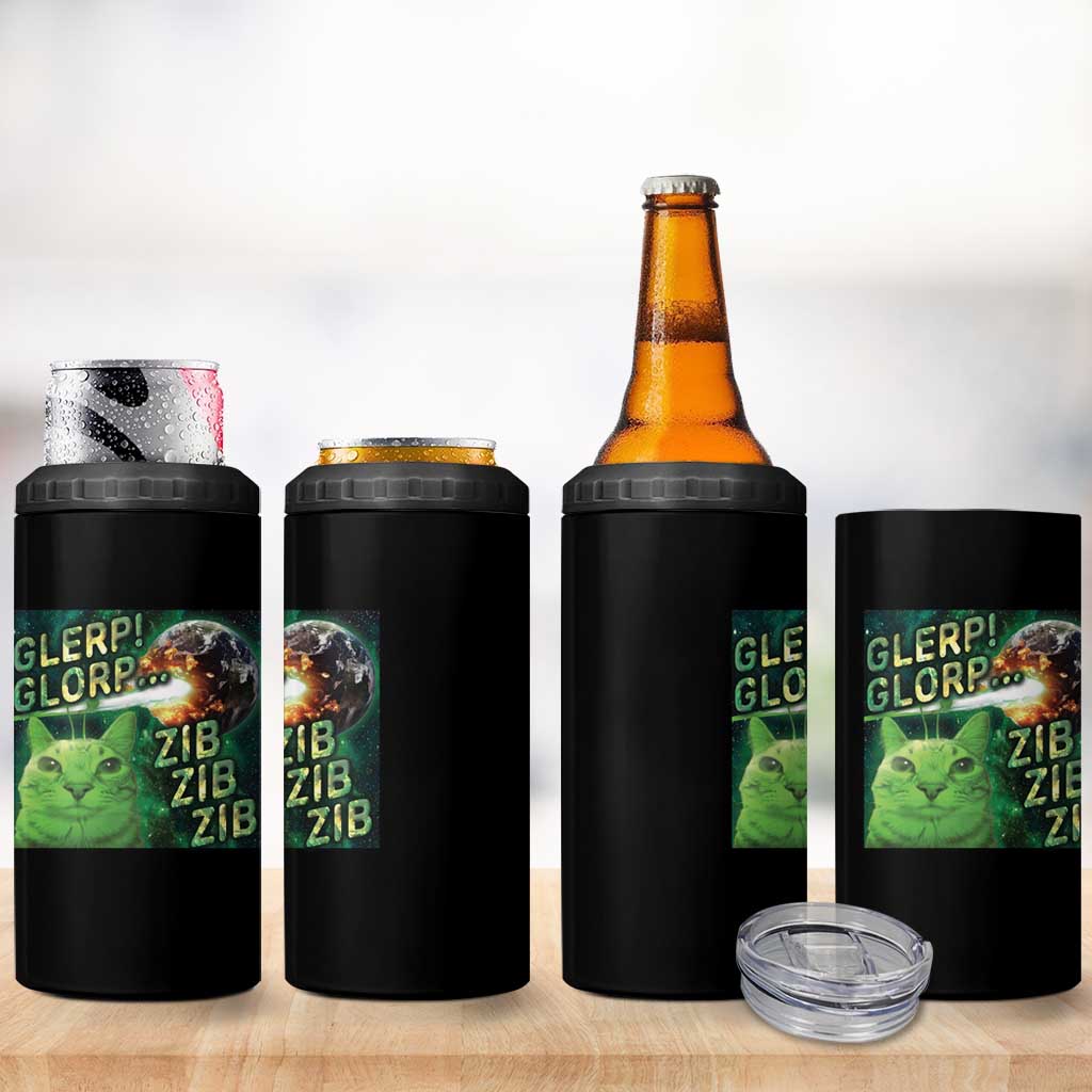 Funny Alien Cat Meme 4 in 1 Can Cooler Tumbler Glerp Glorp Zib Zib