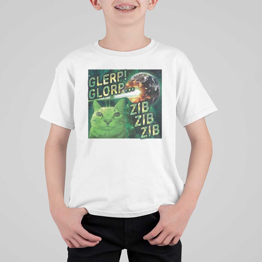 Funny Alien Cat Meme T Shirt For Kid Glerp Glorp Zib Zib
