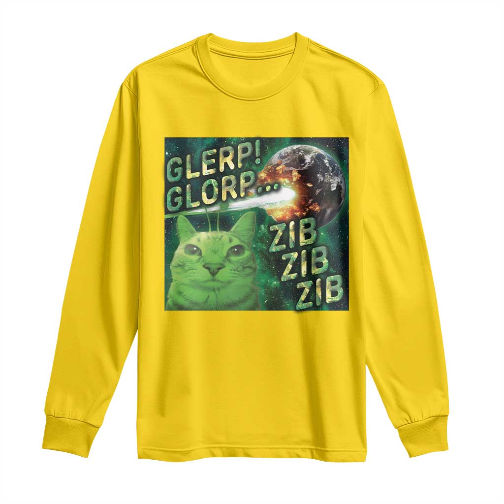 Funny Alien Cat Meme Long Sleeve Shirt Glerp Glorp Zib Zib