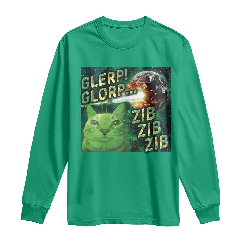Funny Alien Cat Meme Long Sleeve Shirt Glerp Glorp Zib Zib