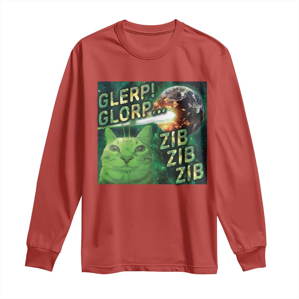 Funny Alien Cat Meme Long Sleeve Shirt Glerp Glorp Zib Zib