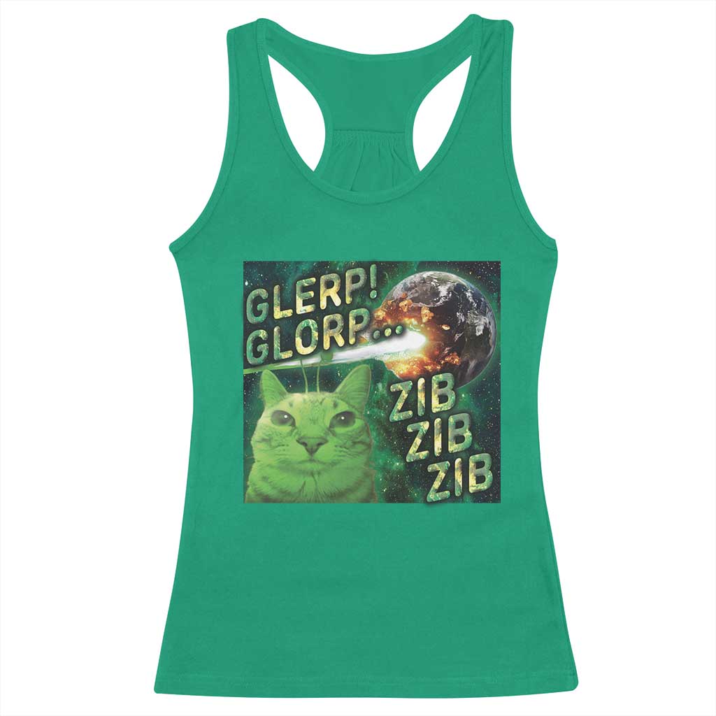 Funny Alien Cat Meme Racerback Tank Top Glerp Glorp Zib Zib