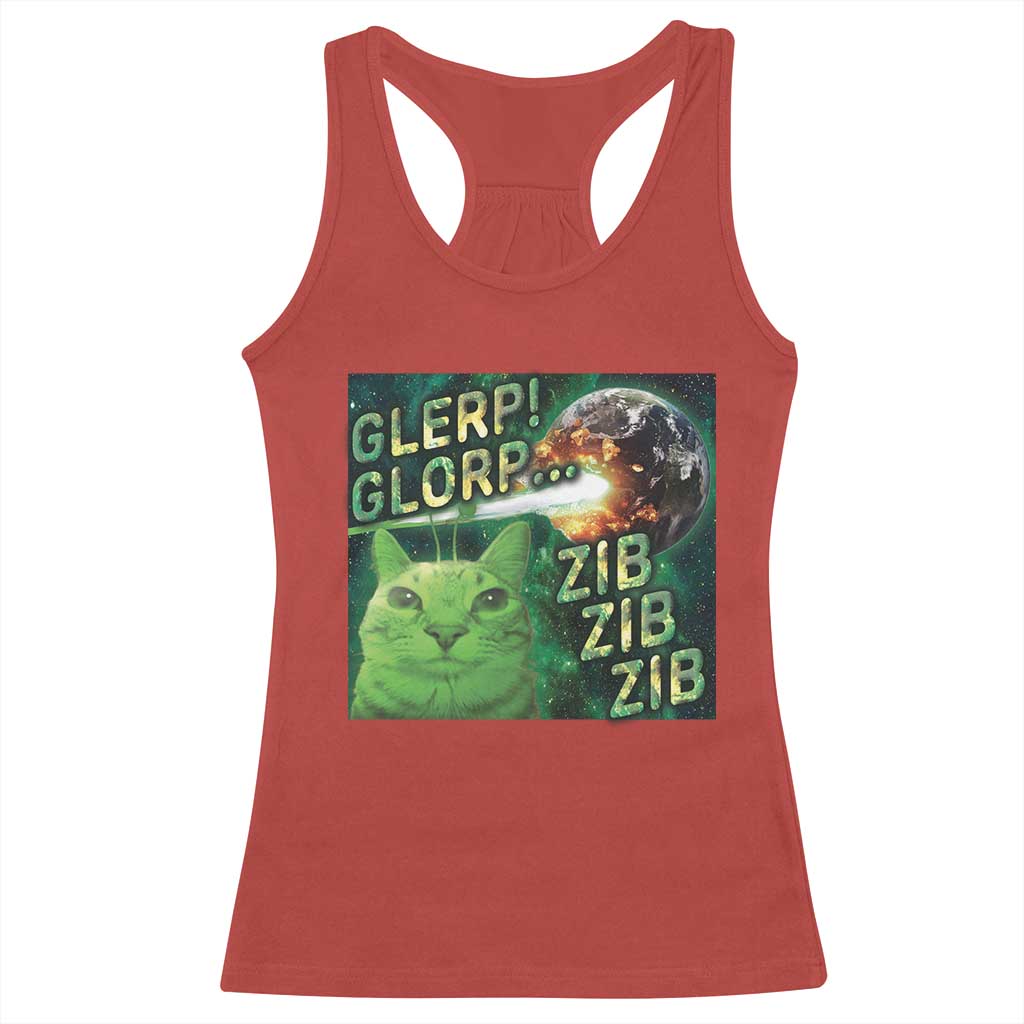 Funny Alien Cat Meme Racerback Tank Top Glerp Glorp Zib Zib