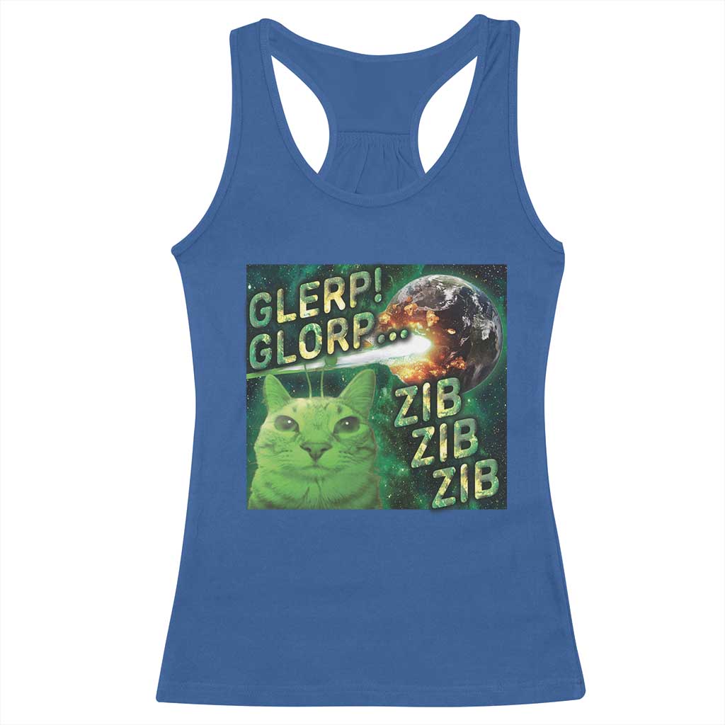 Funny Alien Cat Meme Racerback Tank Top Glerp Glorp Zib Zib
