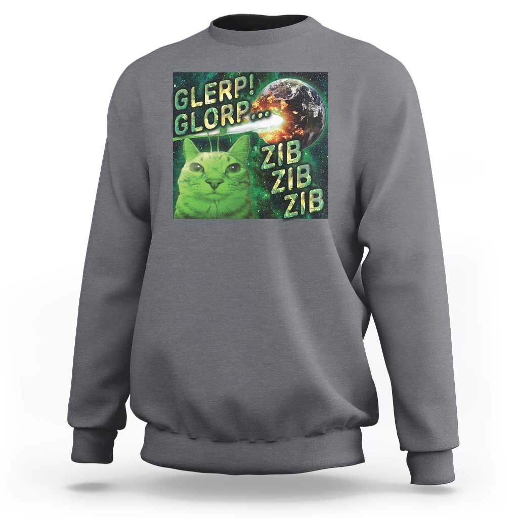 Funny Alien Cat Meme Sweatshirt Glerp Glorp Zib Zib