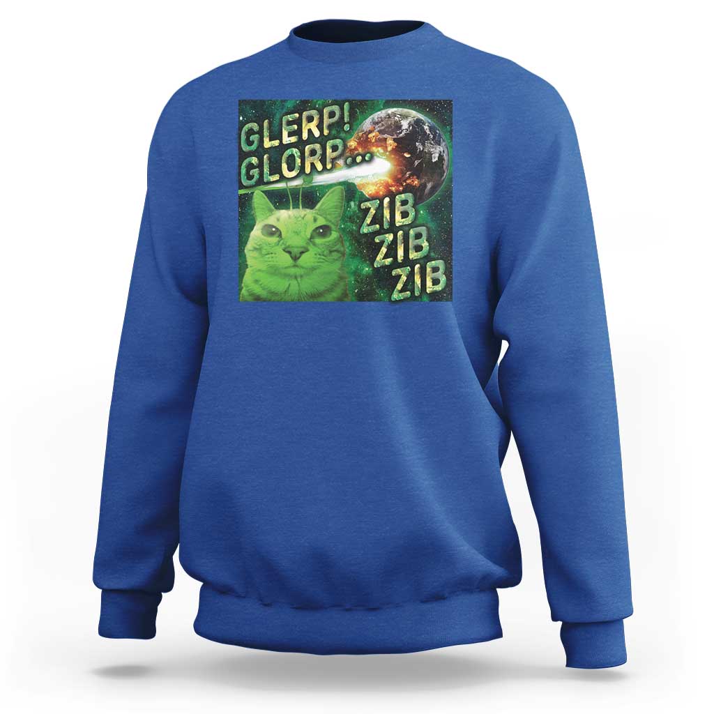 Funny Alien Cat Meme Sweatshirt Glerp Glorp Zib Zib