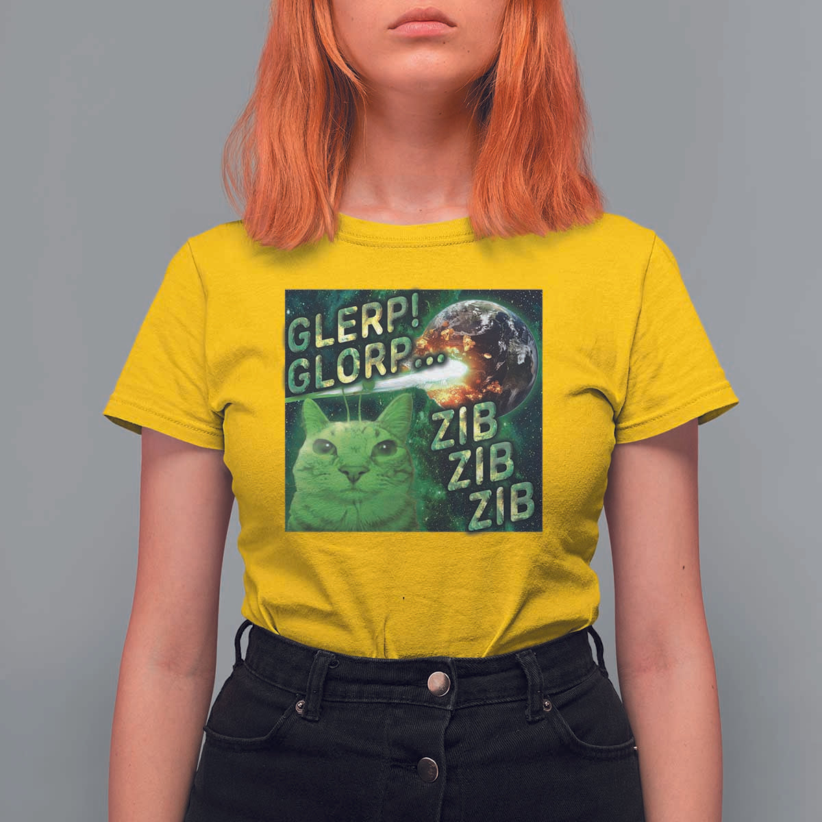 Funny Alien Cat Meme T Shirt For Women Glerp Glorp Zib Zib