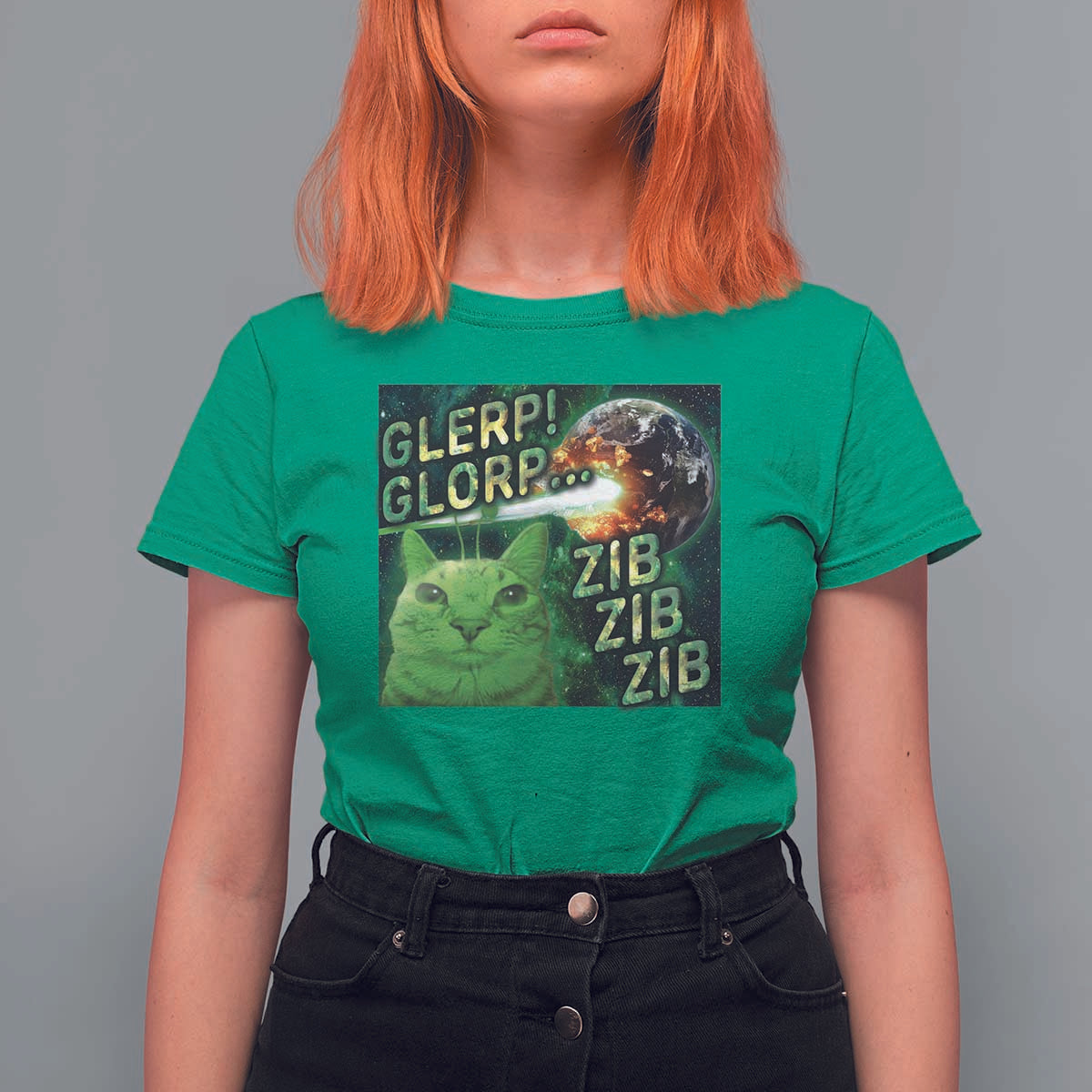 Funny Alien Cat Meme T Shirt For Women Glerp Glorp Zib Zib