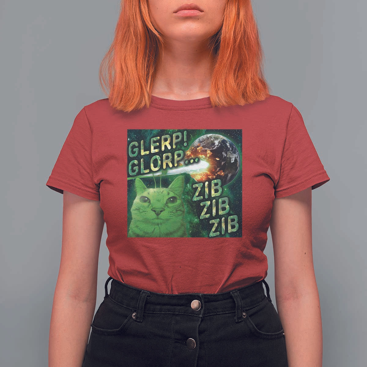 Funny Alien Cat Meme T Shirt For Women Glerp Glorp Zib Zib