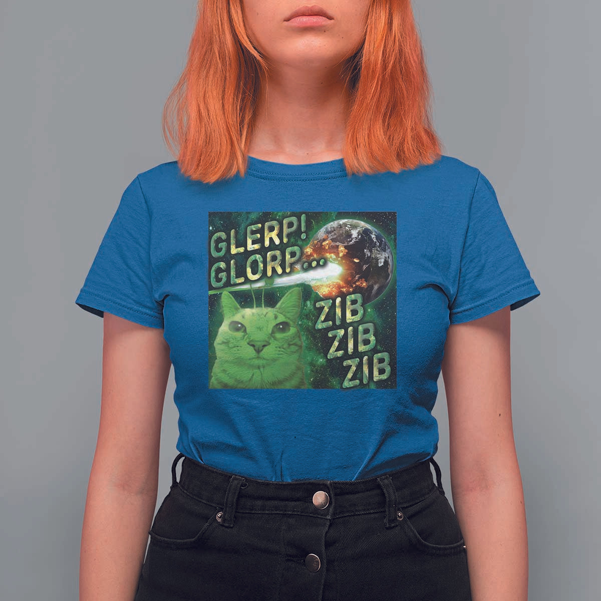 Funny Alien Cat Meme T Shirt For Women Glerp Glorp Zib Zib