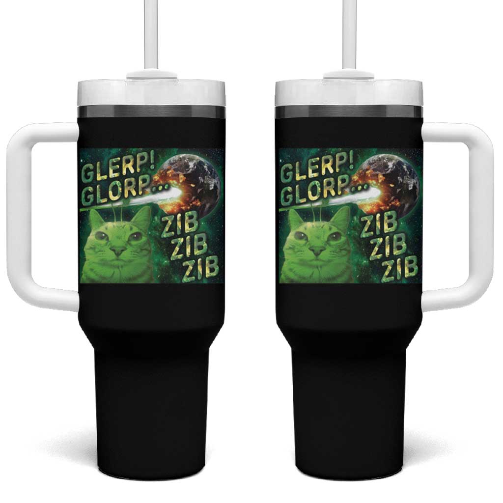 Funny Alien Cat Meme Tumbler With Handle Glerp Glorp Zib Zib