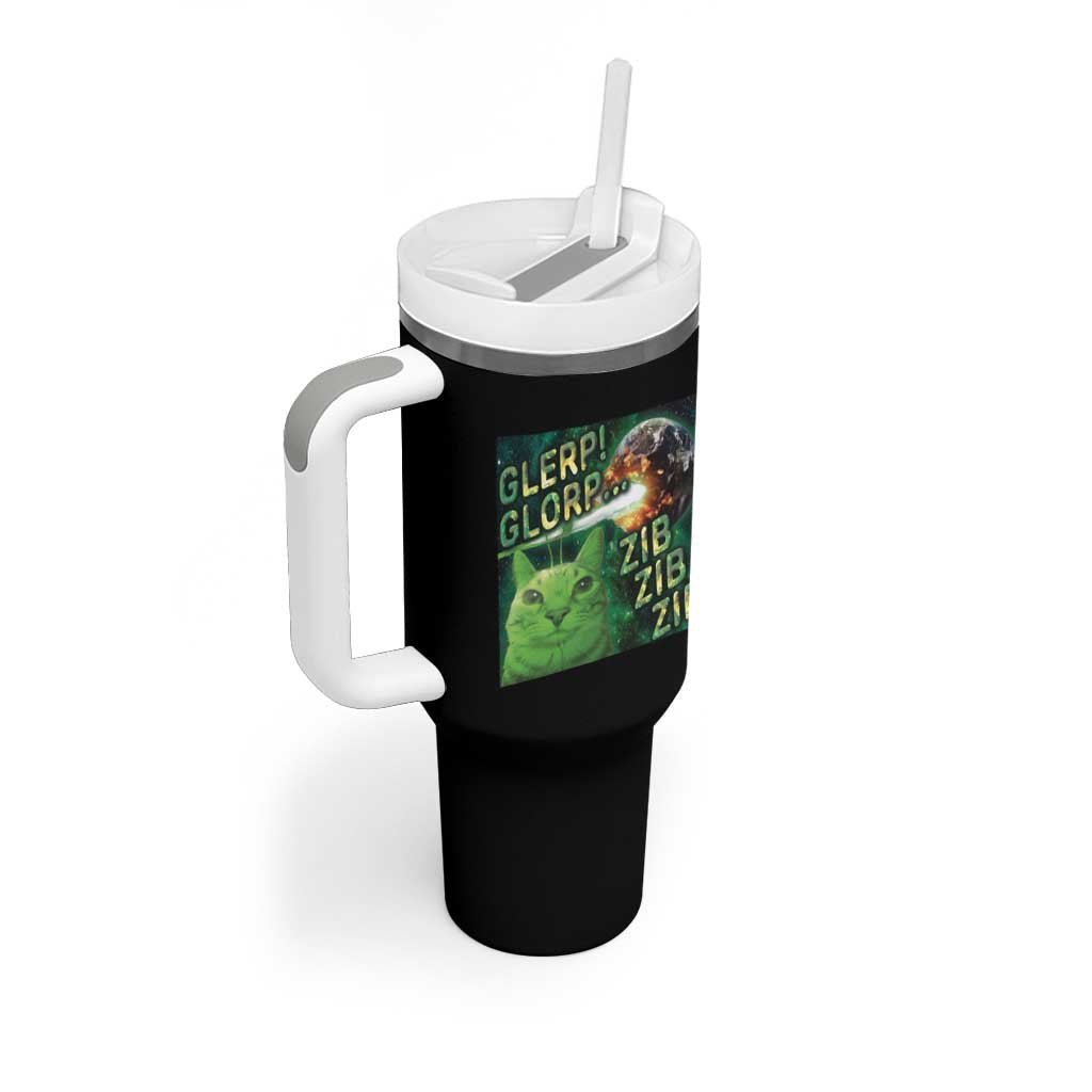 Funny Alien Cat Meme Tumbler With Handle Glerp Glorp Zib Zib