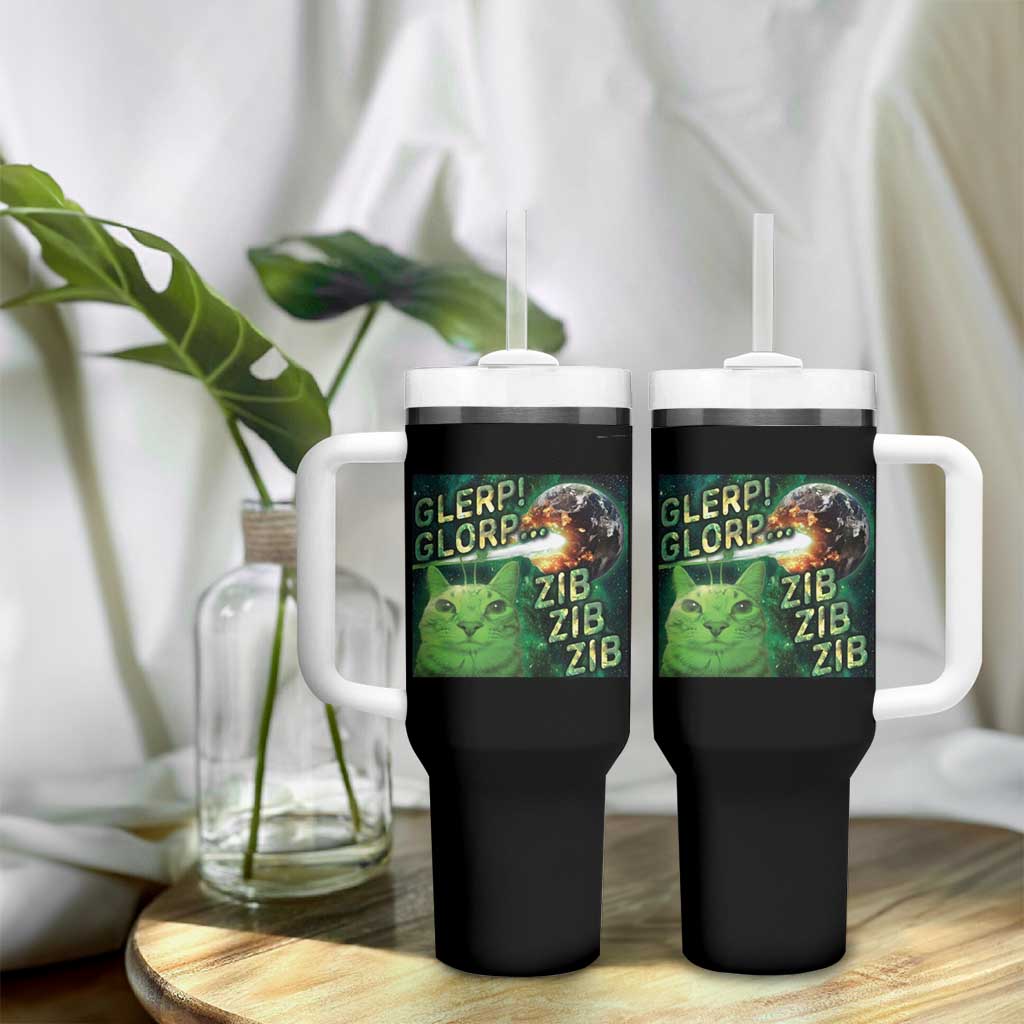 Funny Alien Cat Meme Tumbler With Handle Glerp Glorp Zib Zib