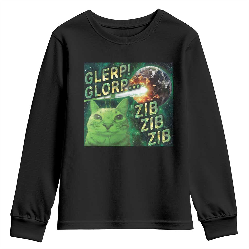 Funny Alien Cat Meme Youth Sweatshirt Glerp Glorp Zib Zib