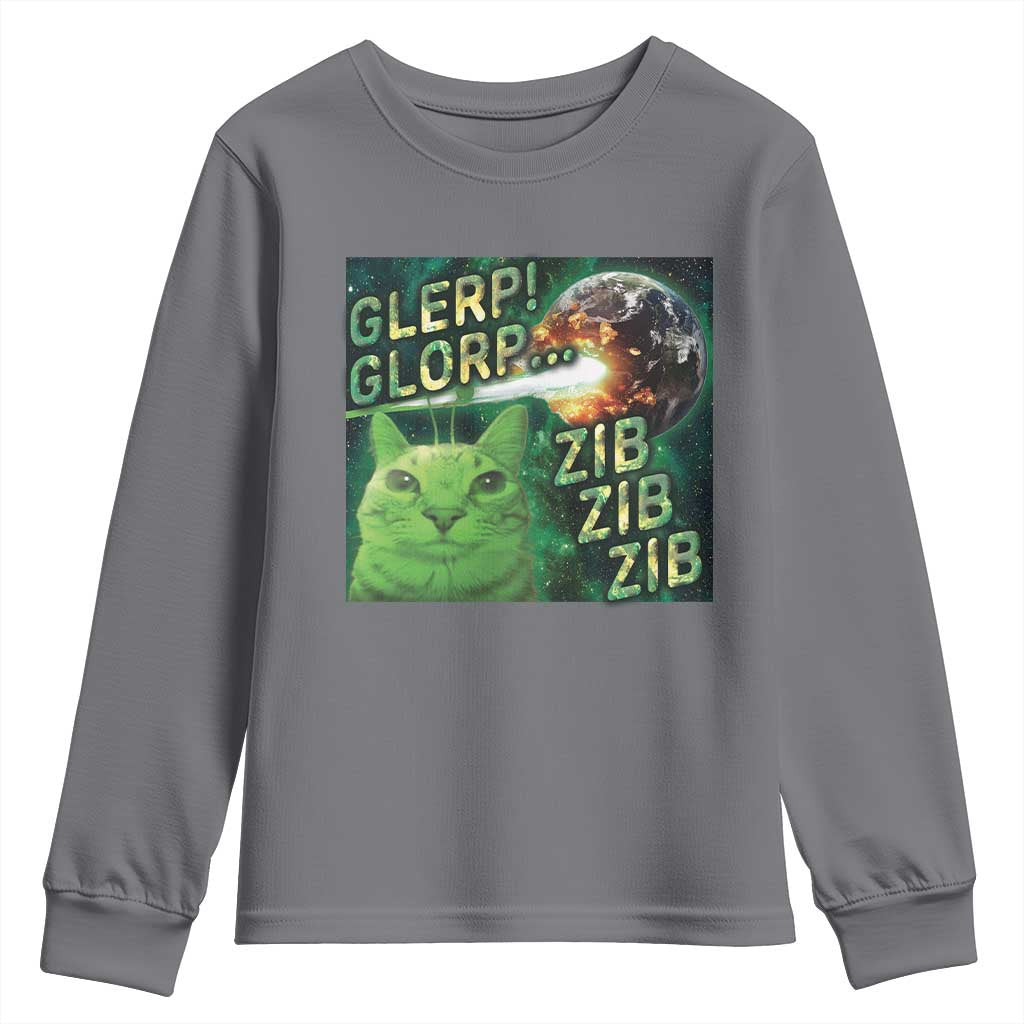 Funny Alien Cat Meme Youth Sweatshirt Glerp Glorp Zib Zib