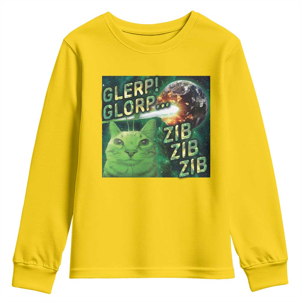 Funny Alien Cat Meme Youth Sweatshirt Glerp Glorp Zib Zib