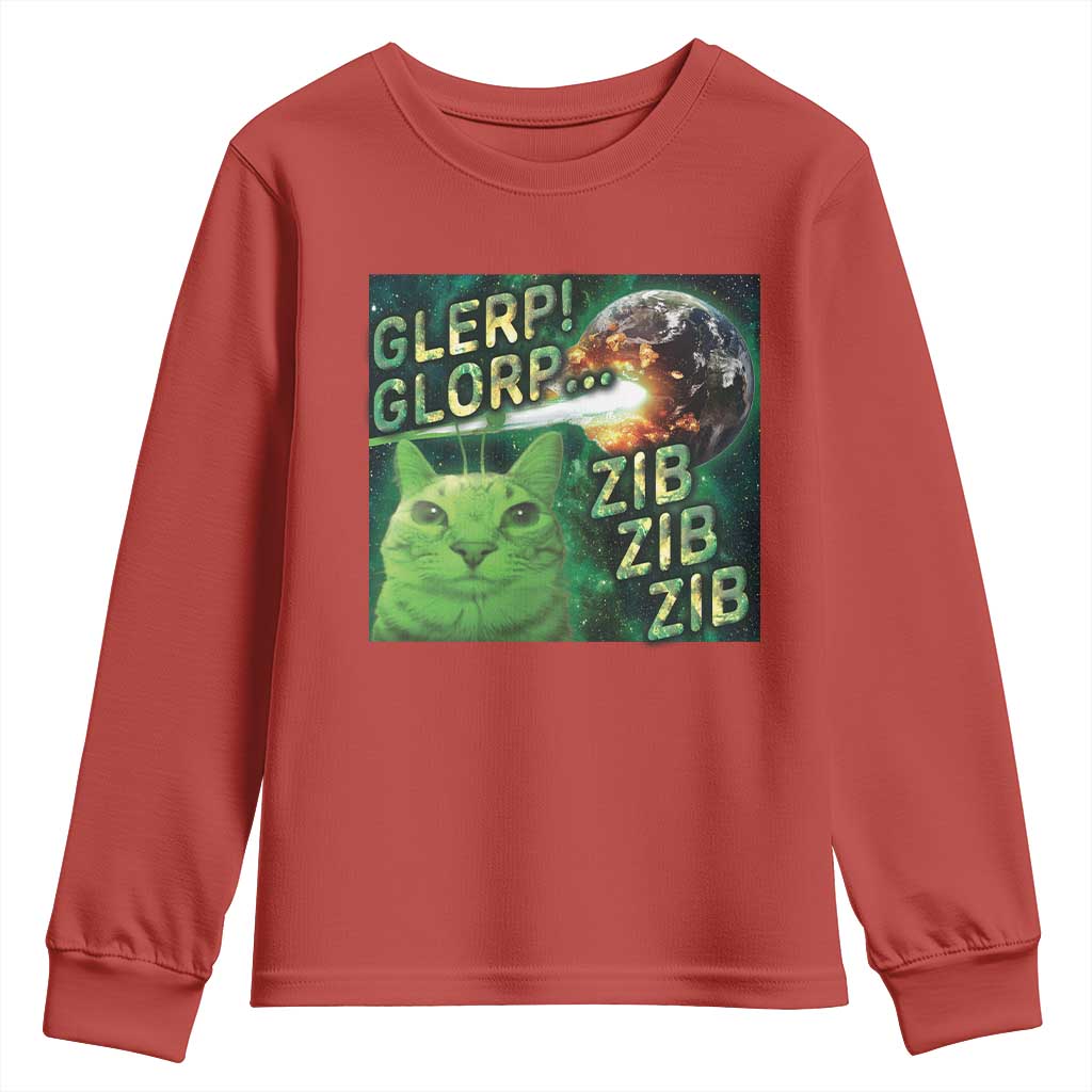 Funny Alien Cat Meme Youth Sweatshirt Glerp Glorp Zib Zib